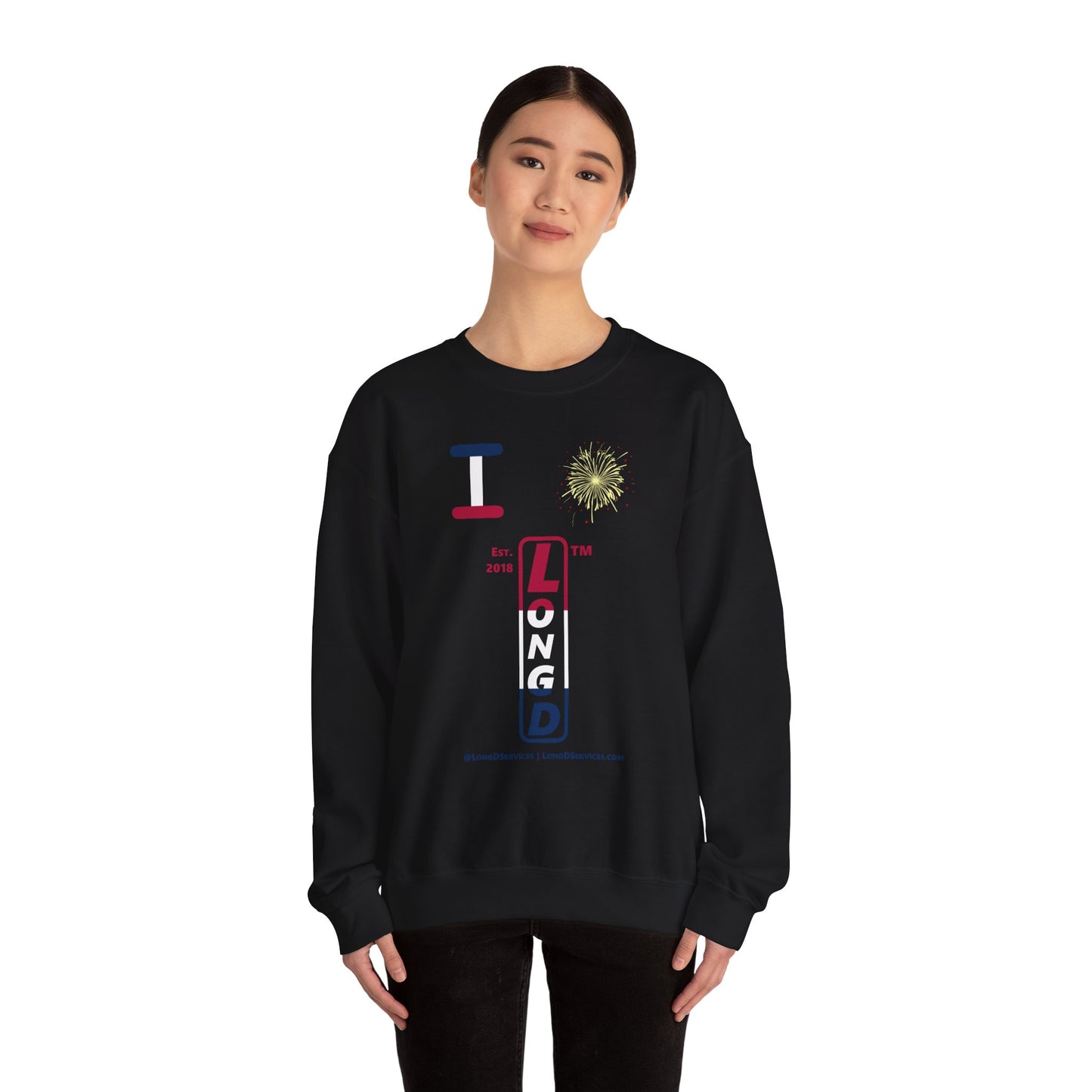I Burst LongD positive horizontal 3-striped tag-domain upright logo crewneck sweatshirt