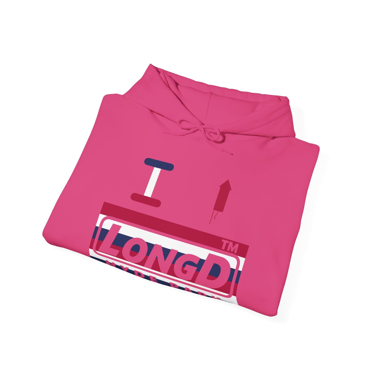 I firecracker LongD® negative horizontal 6-striped Hyde Park logo hoodie