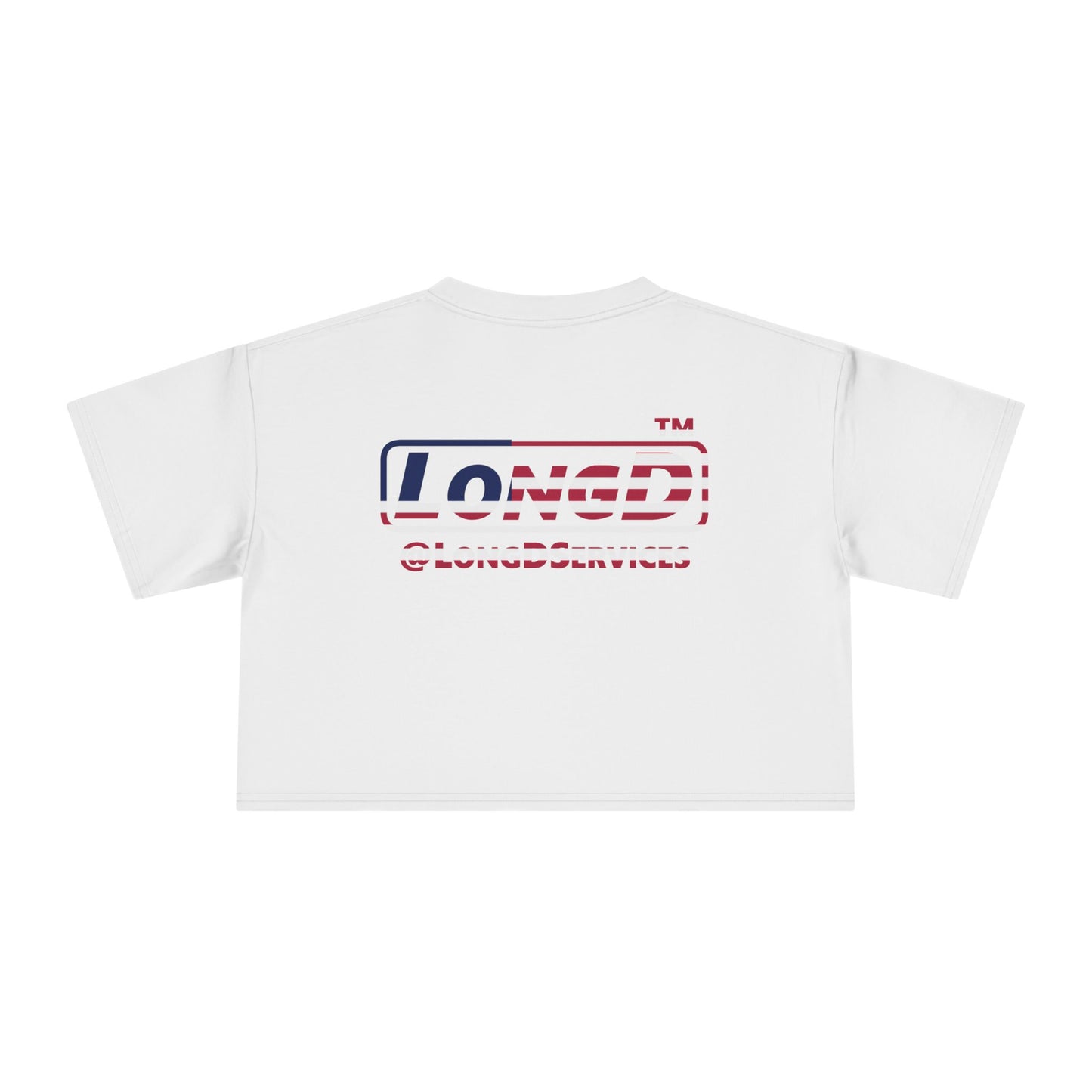 I firecracker LongD positive 2x5 double-breasted front-back Hyde Park Logo Crop Tee (Patriotic colors)