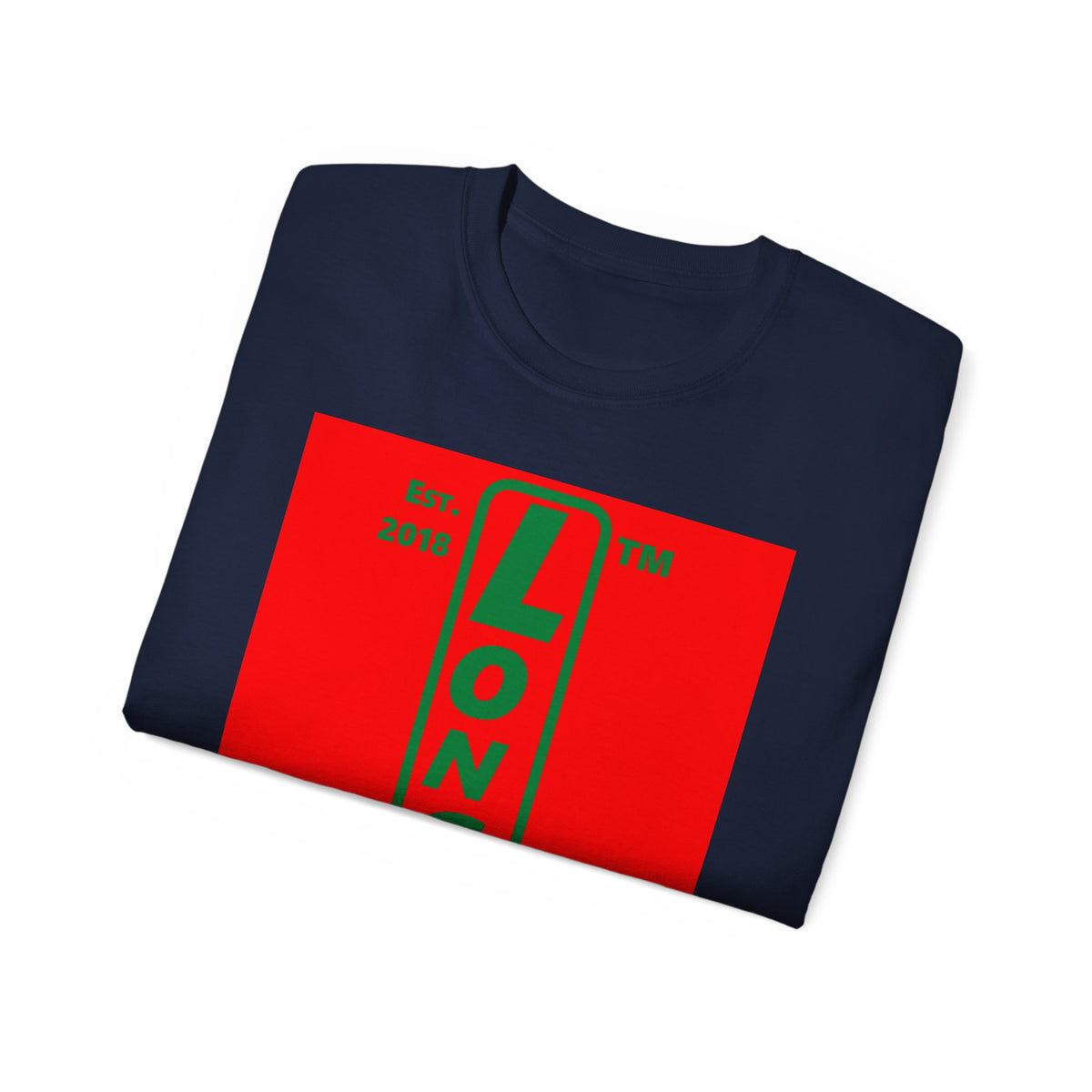 LongD Hyde Park upright logo positive green on negative red (Xmas colors) cotton tee
