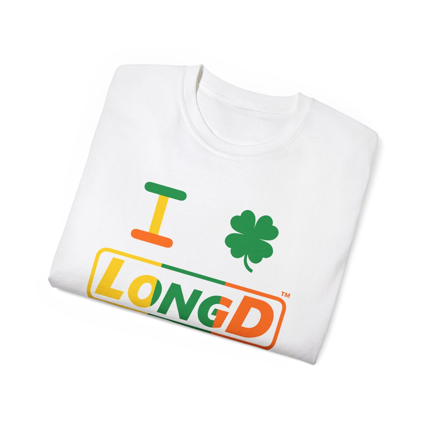 I Clover LongD® Logo Cotton Tee (St. Patrick's Day -Irish Green, Golden Yellow and Irish Orange thirds with 4-leaf clover)