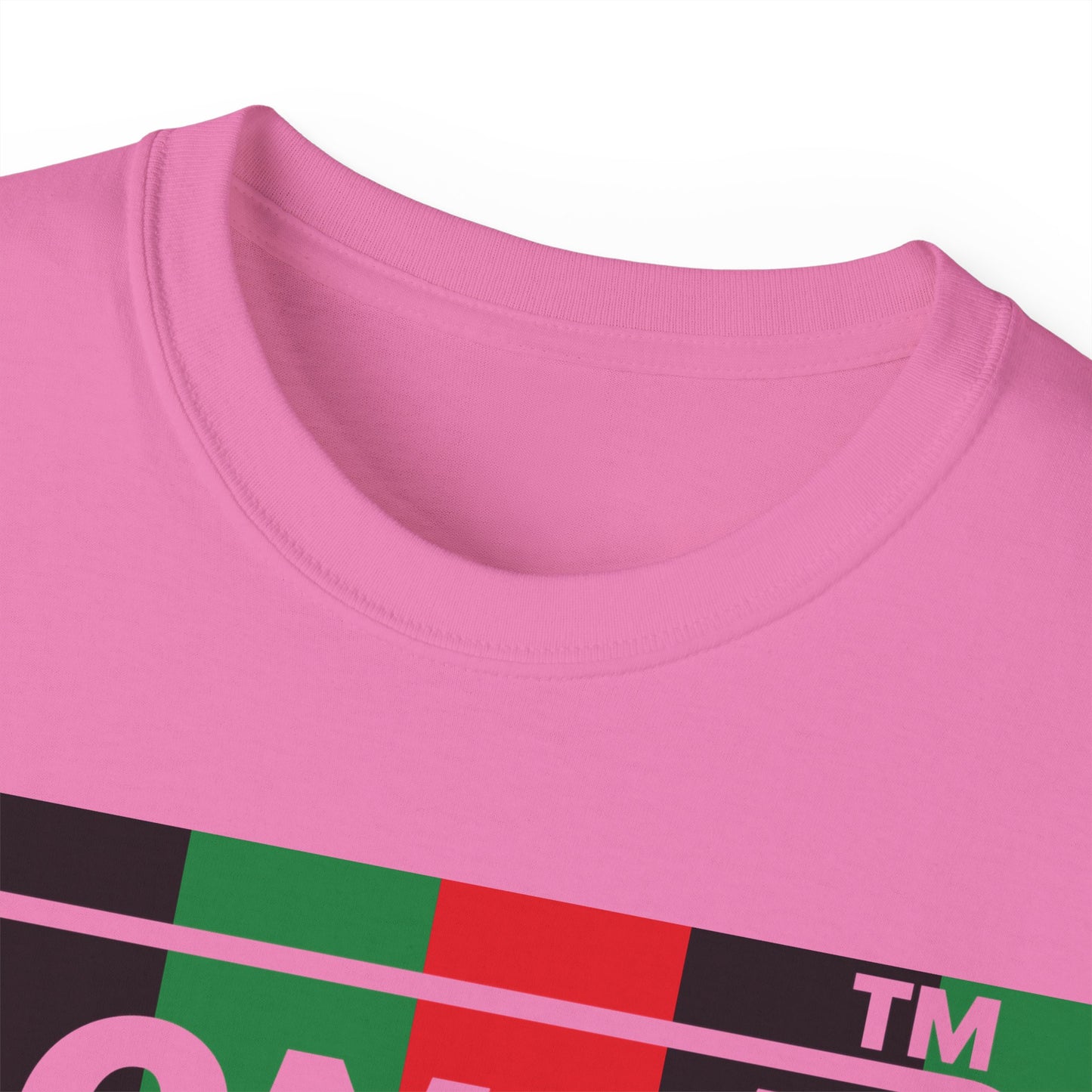 LongD negative vertical 6-striped Chicago logo front-back cotton tee (Juneteenth colors)