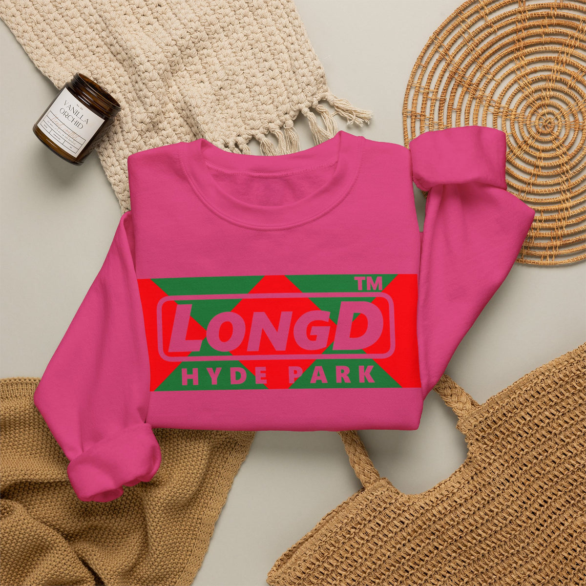 LongD Hyde Park negative big argyle logo (Xmas colors) crewneck sweatshirt