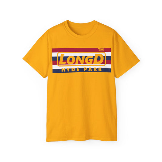 LongD negative horizontal 6-striped Hyde Park logo cotton tee (patriotic colors)