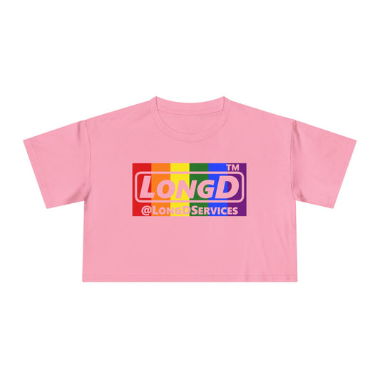 LongD negative vertical 6-striped tag logo crop tee (Pride colors)