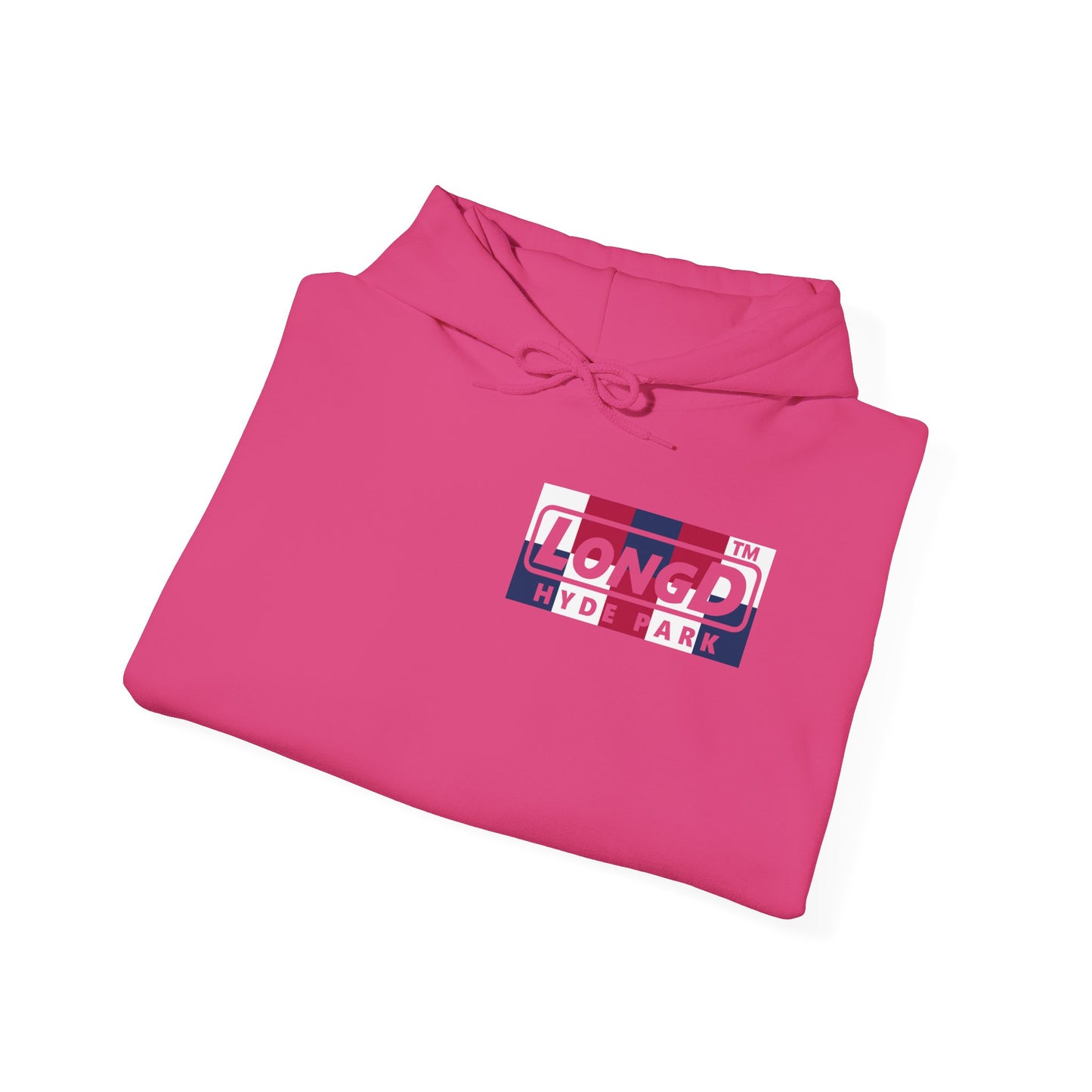 LongD® negative 2x5 4-print single breasted Hyde Park logo hoodie (patriotic colors)