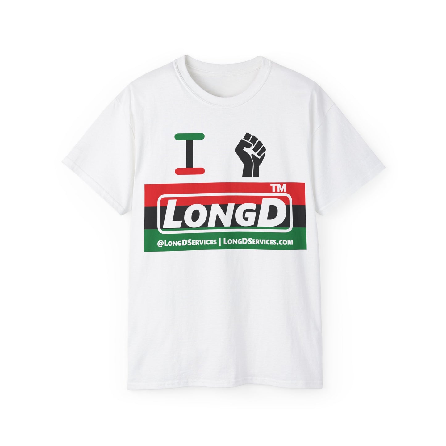 I fist LongD negative horizontal 3-striped tag-domain logo cotton tee