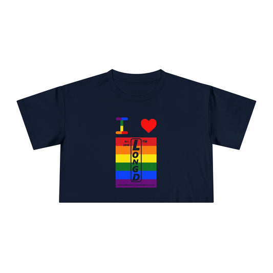 I Luv LongD Mixed horizontal 6-striped upright front-back tag-domain logo crop tee (Pride colors)