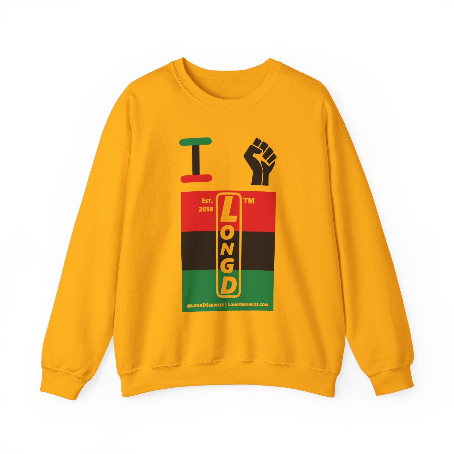 I Fist LongD negative horizontal 3-striped tag-domain upright logo crewneck sweatshirt