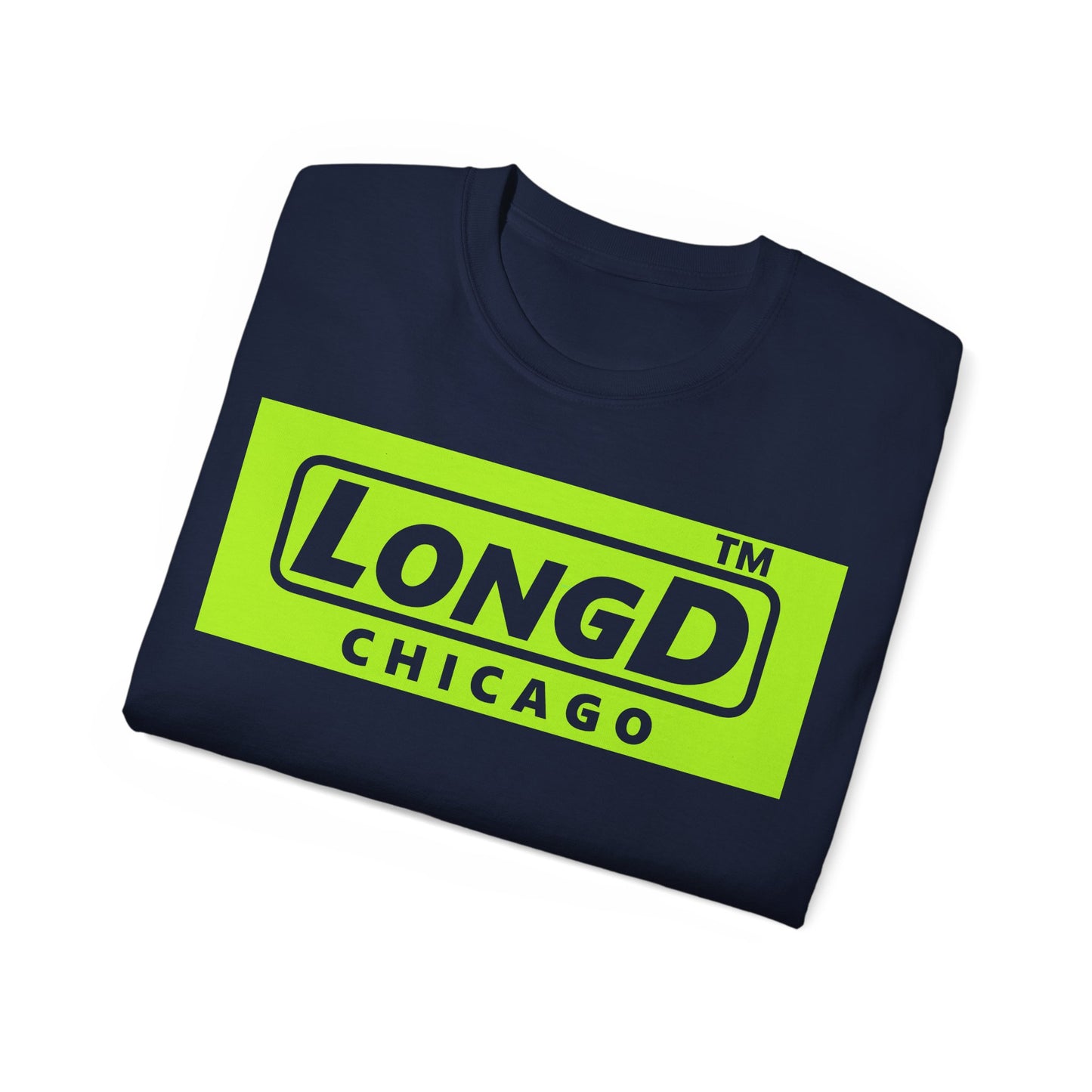 LongD® negative lime green Chicago Logo Cotton Tee