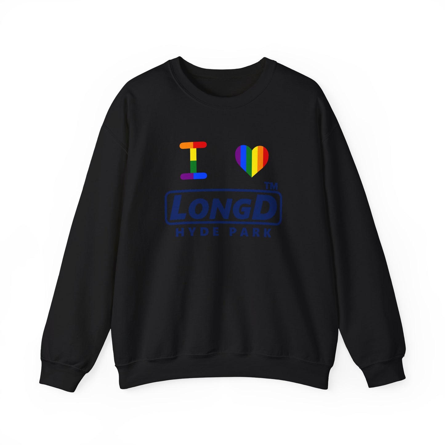 I Luv LongD official basic Hyde Park logo crewneck sweatshirt with Pride heart