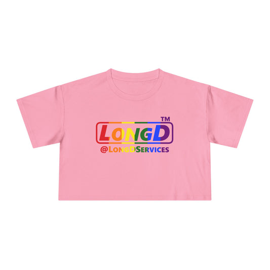 LongD positive vertical 6-striped front-back tag logo crop tee (Pride colors)