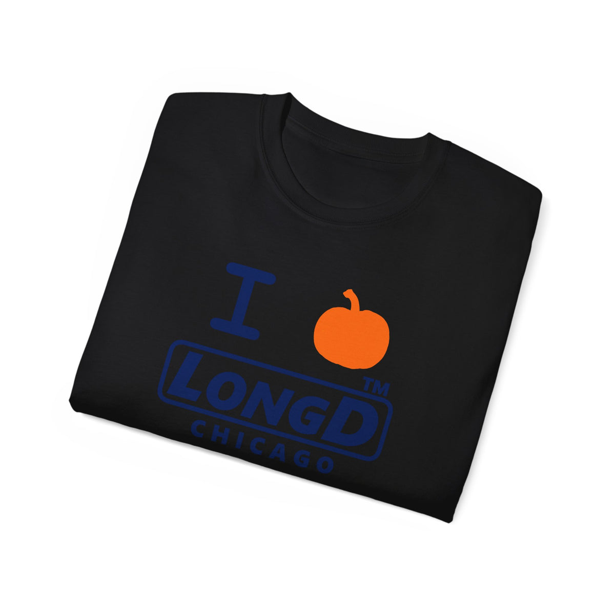 I pumpkin LongD Chicago positive basic Navy (002060) front-back logo cotton tee