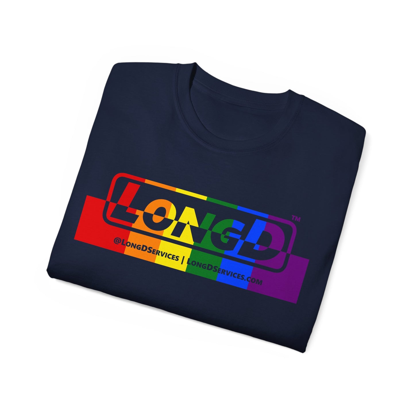 LongD® Logo Cotton Tee Pride rainbow positive top negative bottom text
