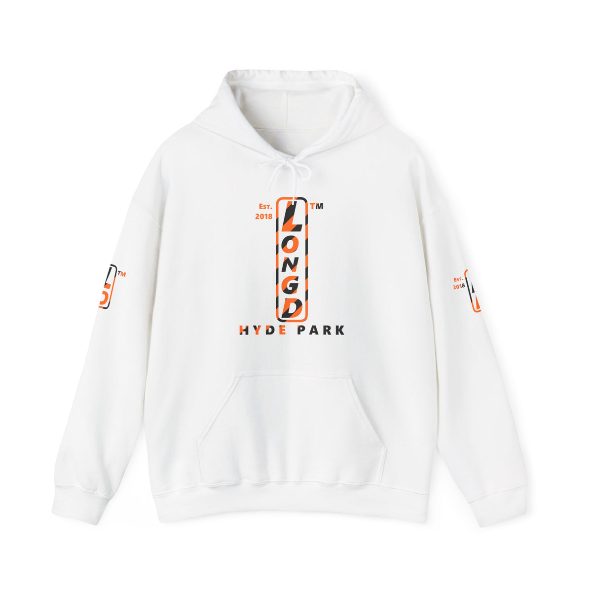 LongD Hyde Park positive upright pixel-weighted 12-striped 4-print logo (Halloween colors) hoodie