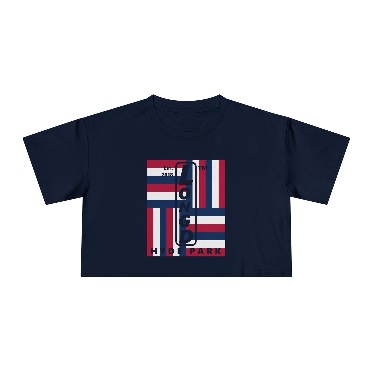 Negative windmill upright front-reversed back Hyde Park logo crop tee (Patriotic colors)