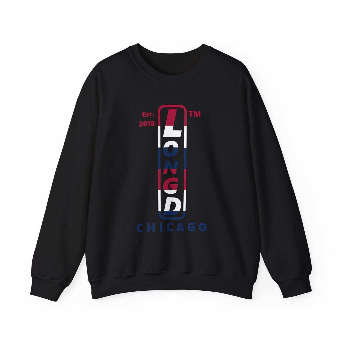 LongD positive horizontal 6-striped Chicago logo crewneck sweatshirt (patriotic colors)
