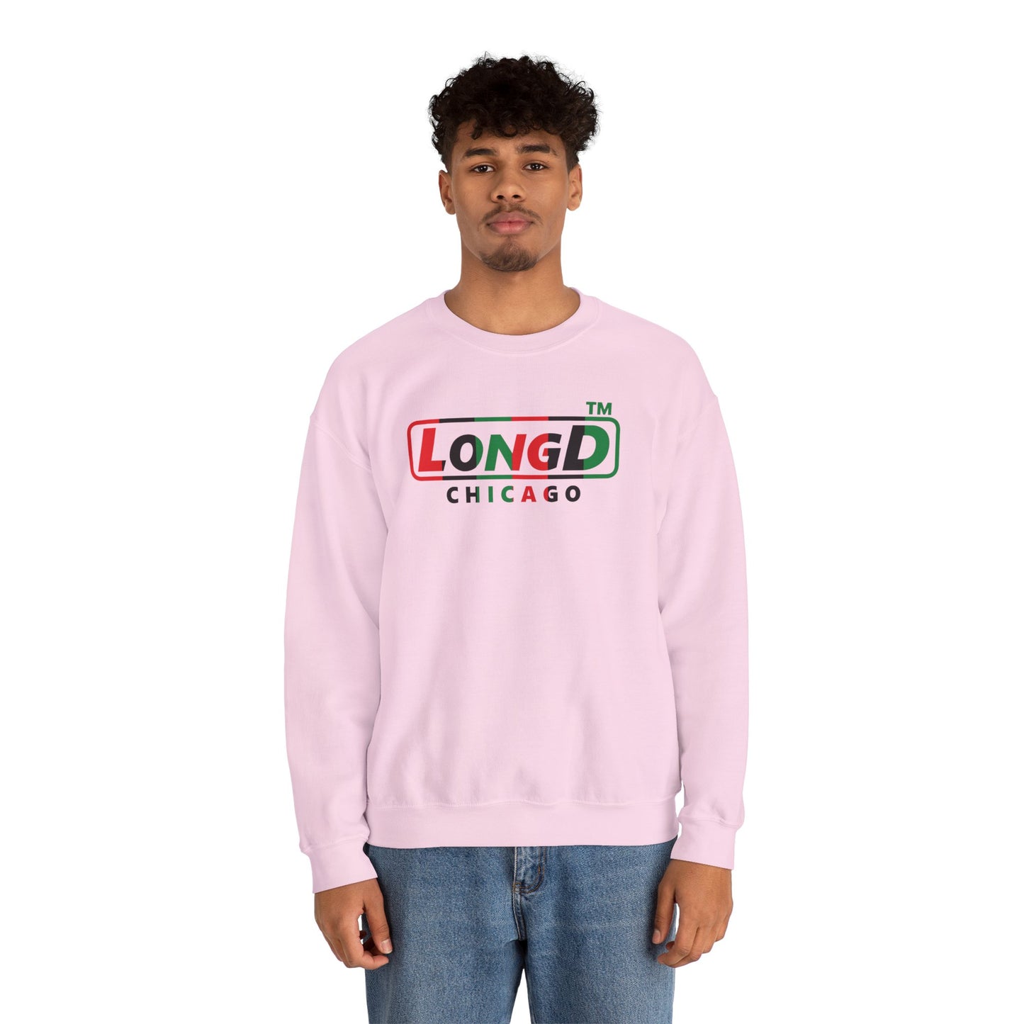 LongD positive vertical 6-striped Chicago logo crewneck sweatshirt (Juneteenth colors)