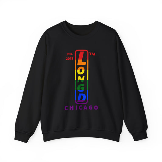 LongD positive horizontal 6-striped Chicago upright logo crewneck sweatshirt (Pride colors)