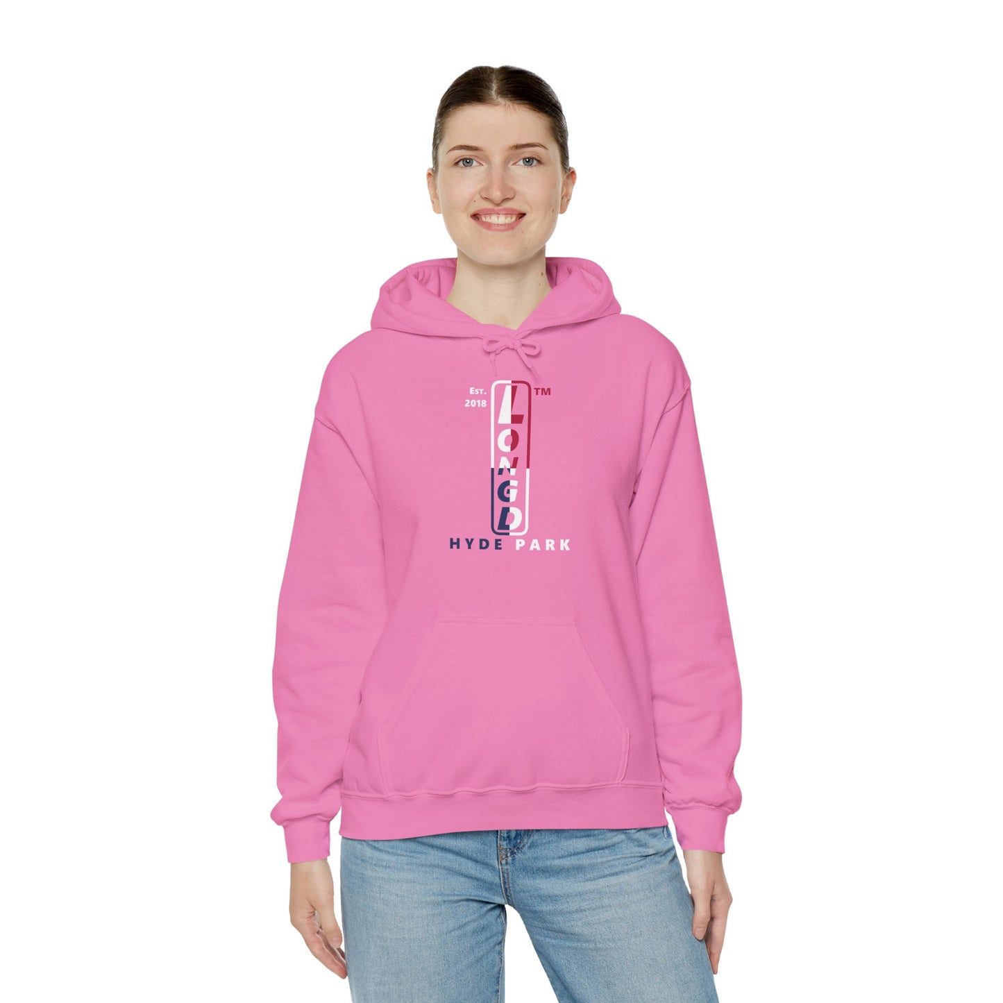LongD® positive quarters upright Hyde Park logo hoodie (Patriotic colors)