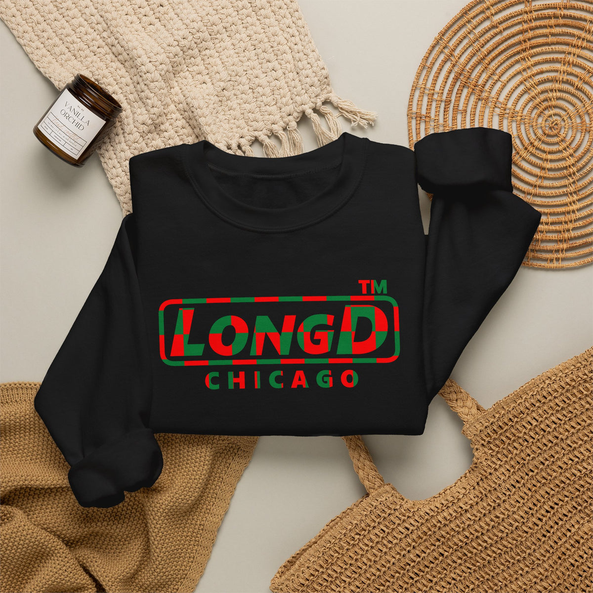 LongD Chicago positive checkered 4-print logo (Xmas colors) crewneck sweatshirt