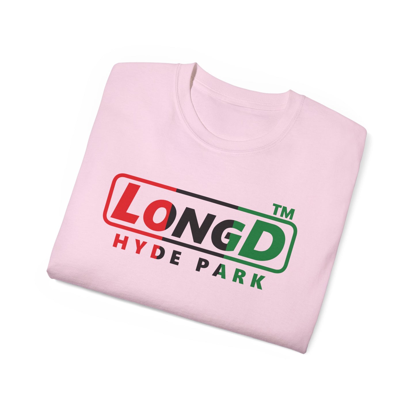 LongD positive vertical 3-striped Hyde Park logo cotton tee (Juneteenth colors)