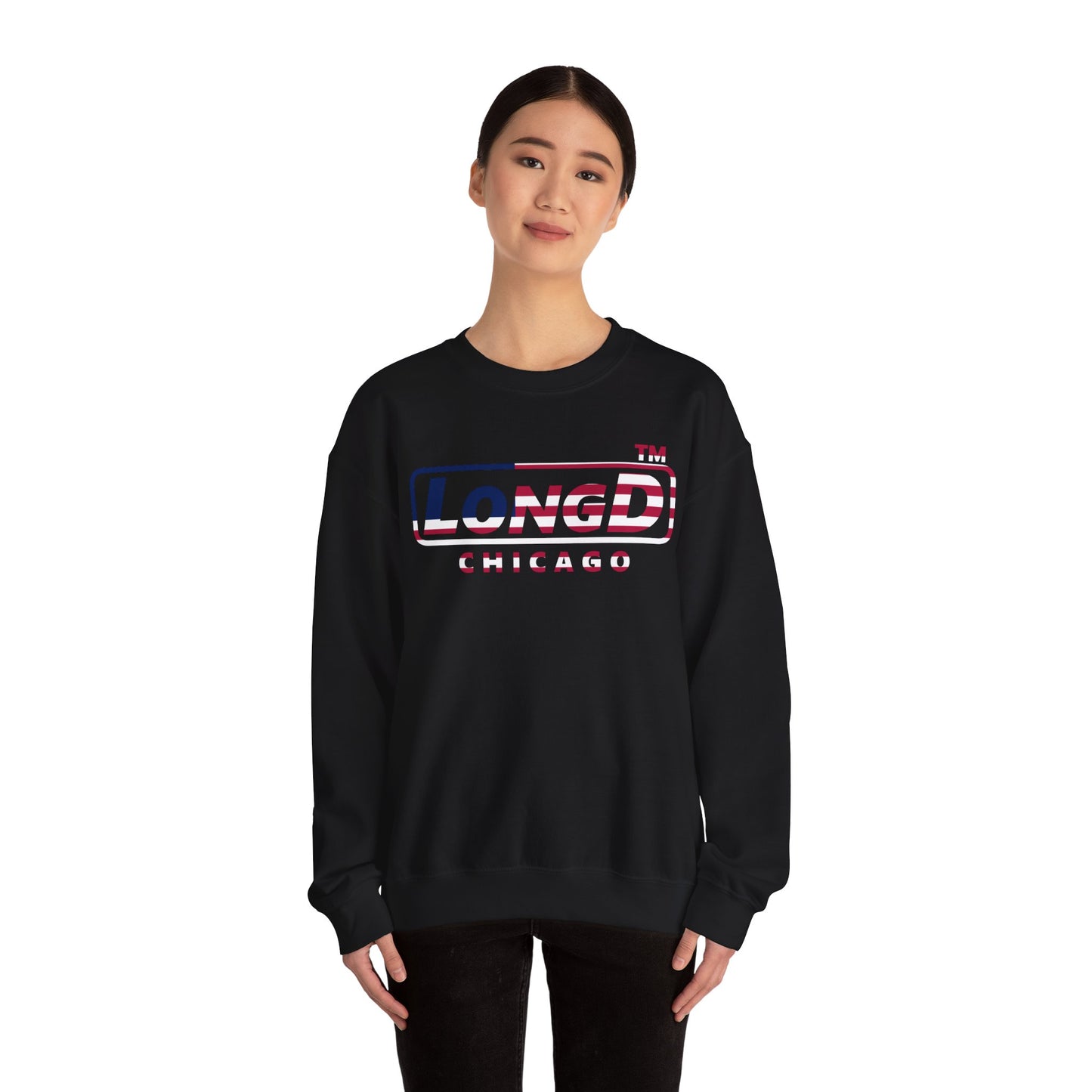 LongD positive flag Chicago logo crewneck sweatshirt (patriotic colors)