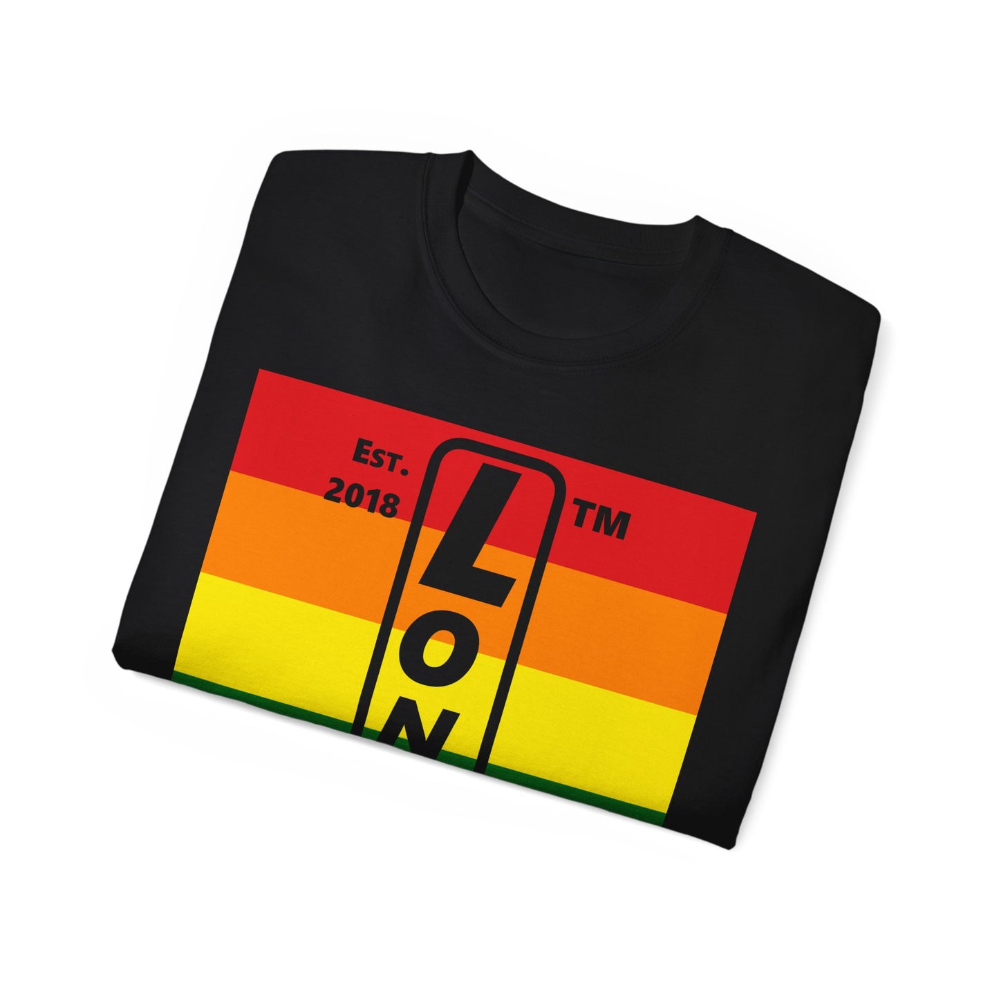 LongD Cotton Tee negative horizontal striped Chicago upright logo (Pride colors)
