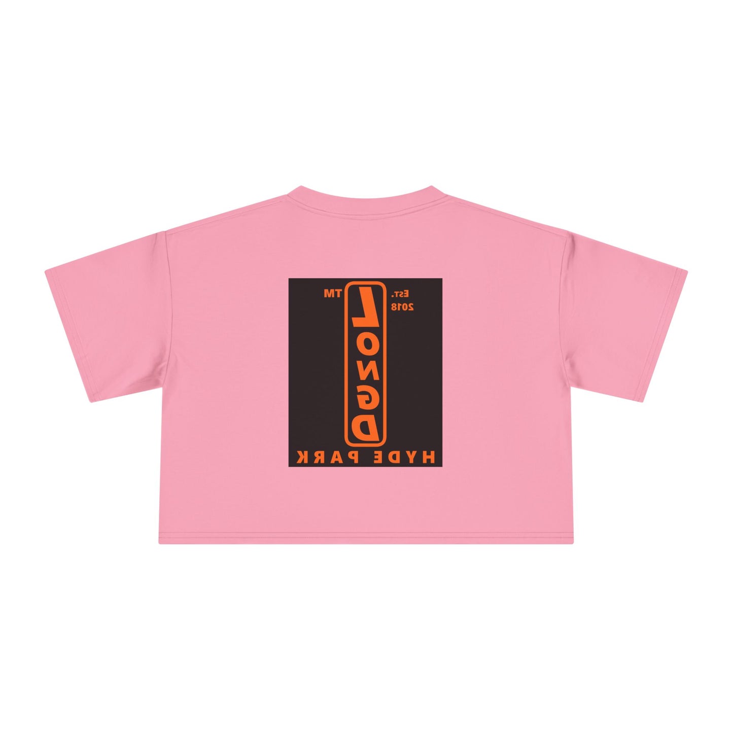 LongD Hyde Park upright front-back logo orange (FE7518) on Black (000000) crop tee