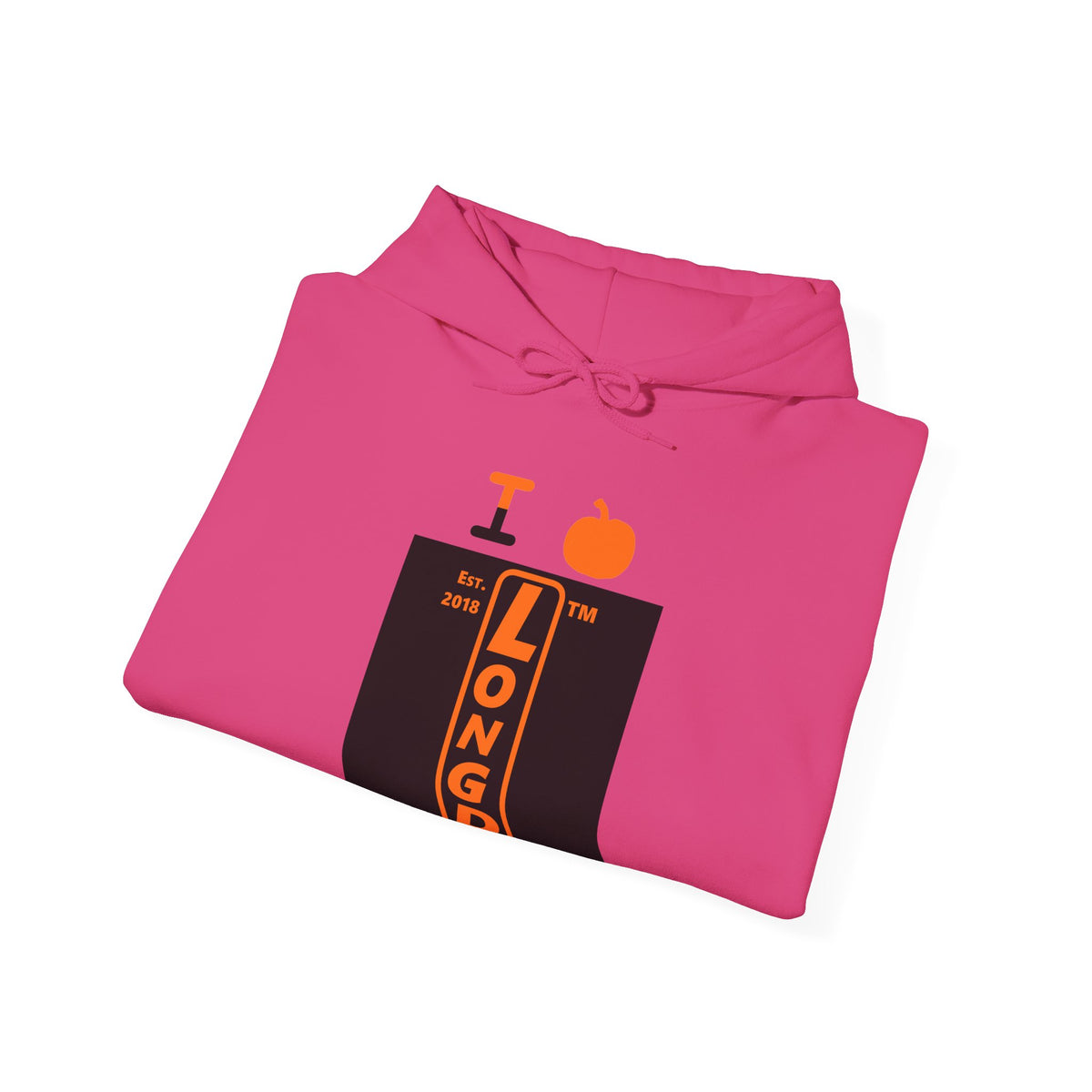 I pumpkin LongD Hyde Park upright logo positive orange on negative black hoodie