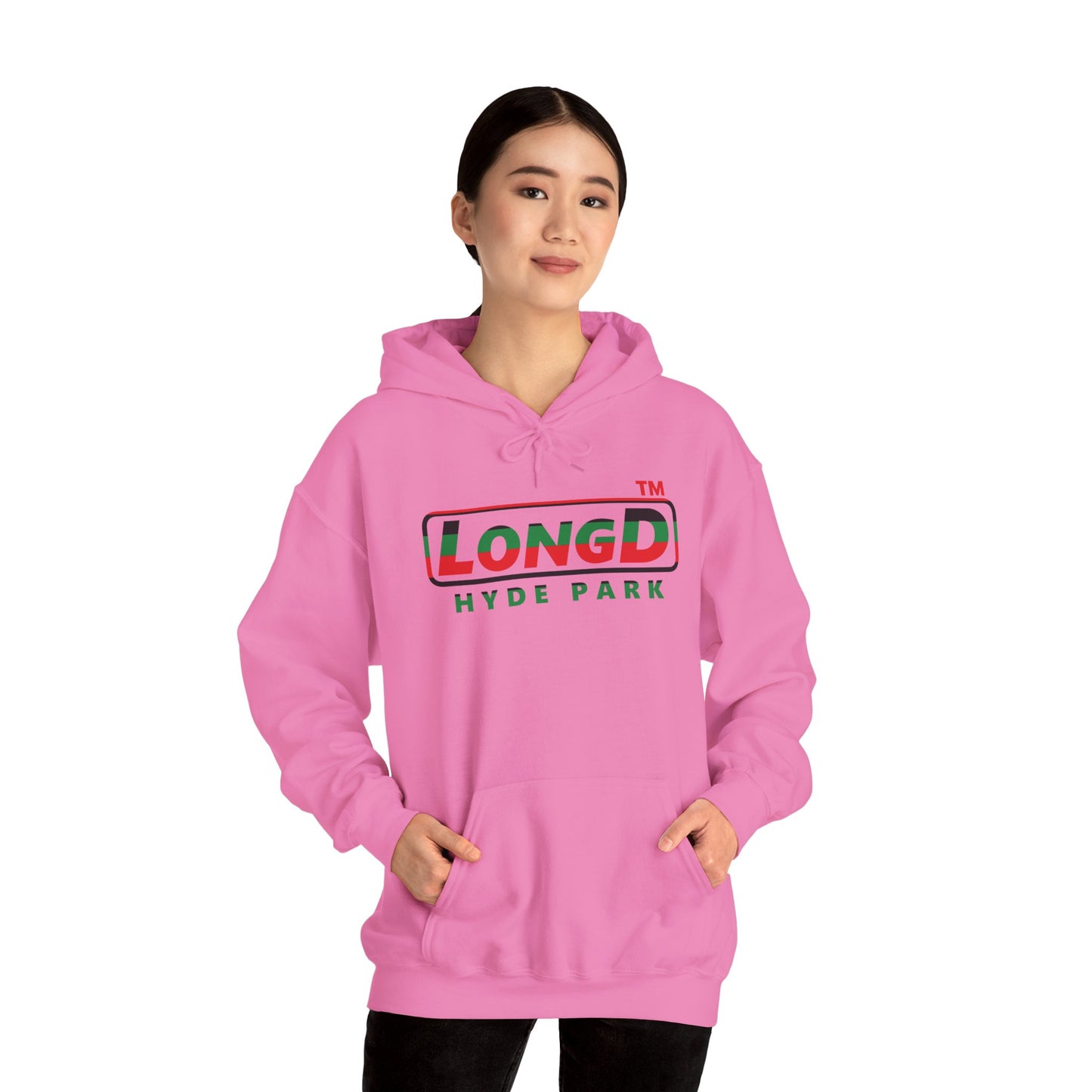 LongD® positive horizontal 6-striped Hyde Park logo Hoodie (Juneteenth colors)
