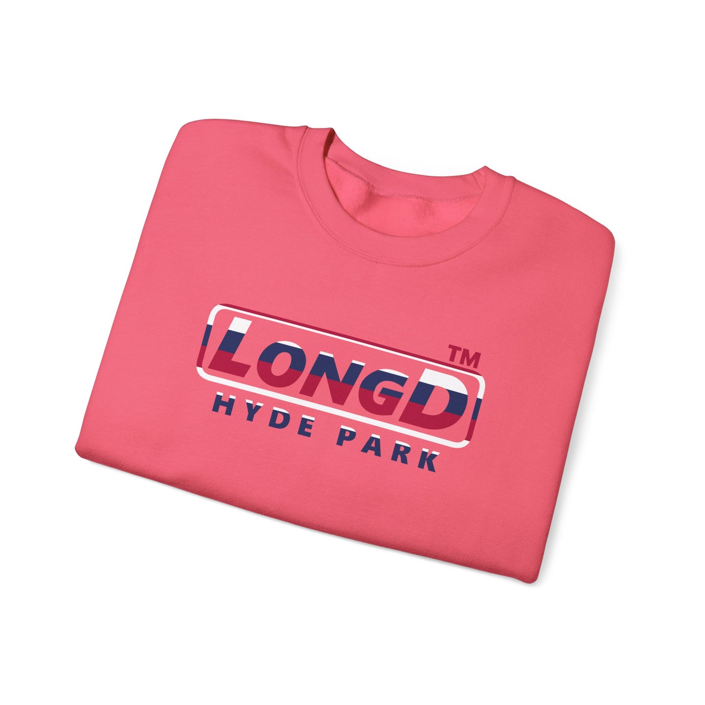 LongD positive horizontal 6-striped Hyde Park logo crewneck sweatshirt (patriotic colors)