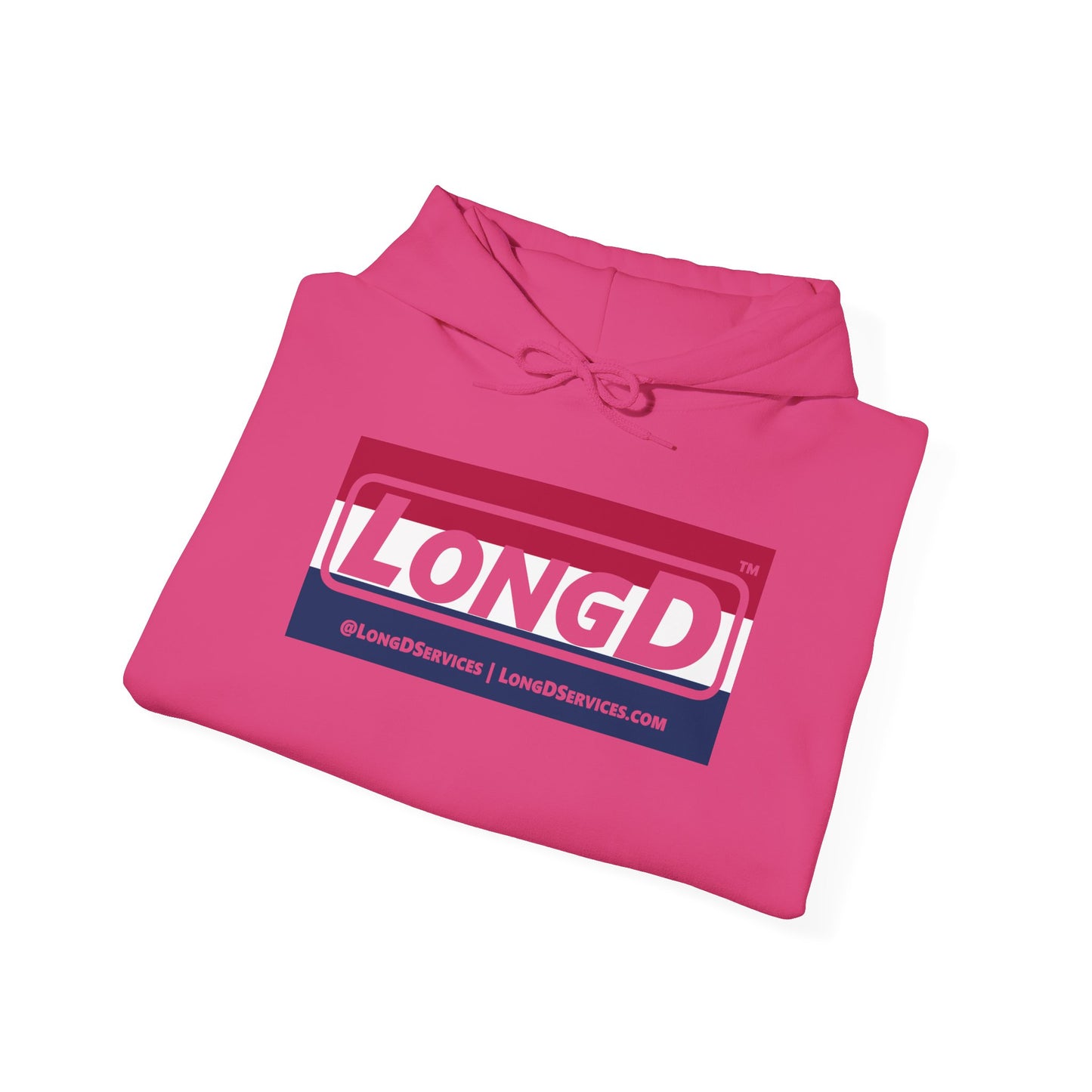 LongD® Logo Hoodie red, white and blue negative striped thirds