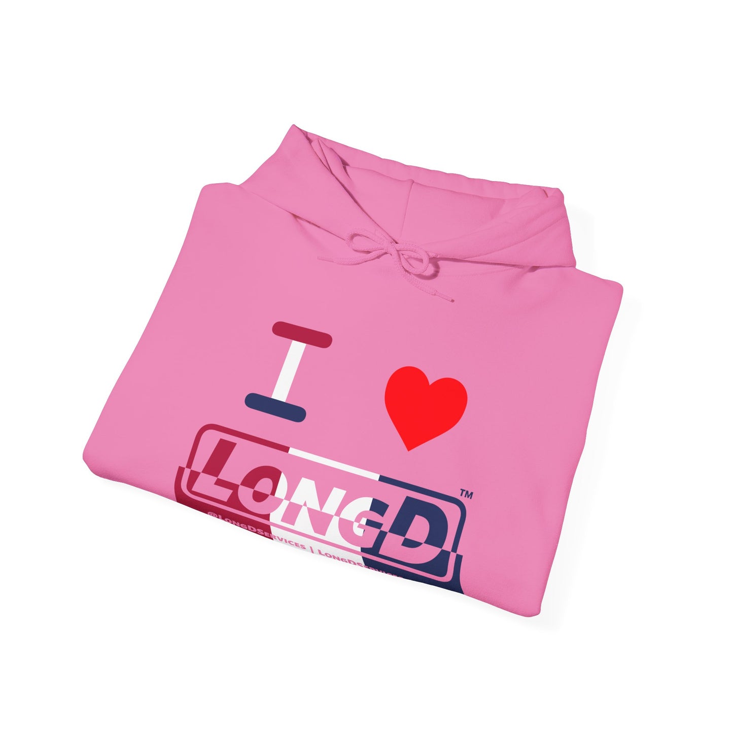 I Luv LongD® Logo Hoodie red, white and blue positive top negative bottom thirds