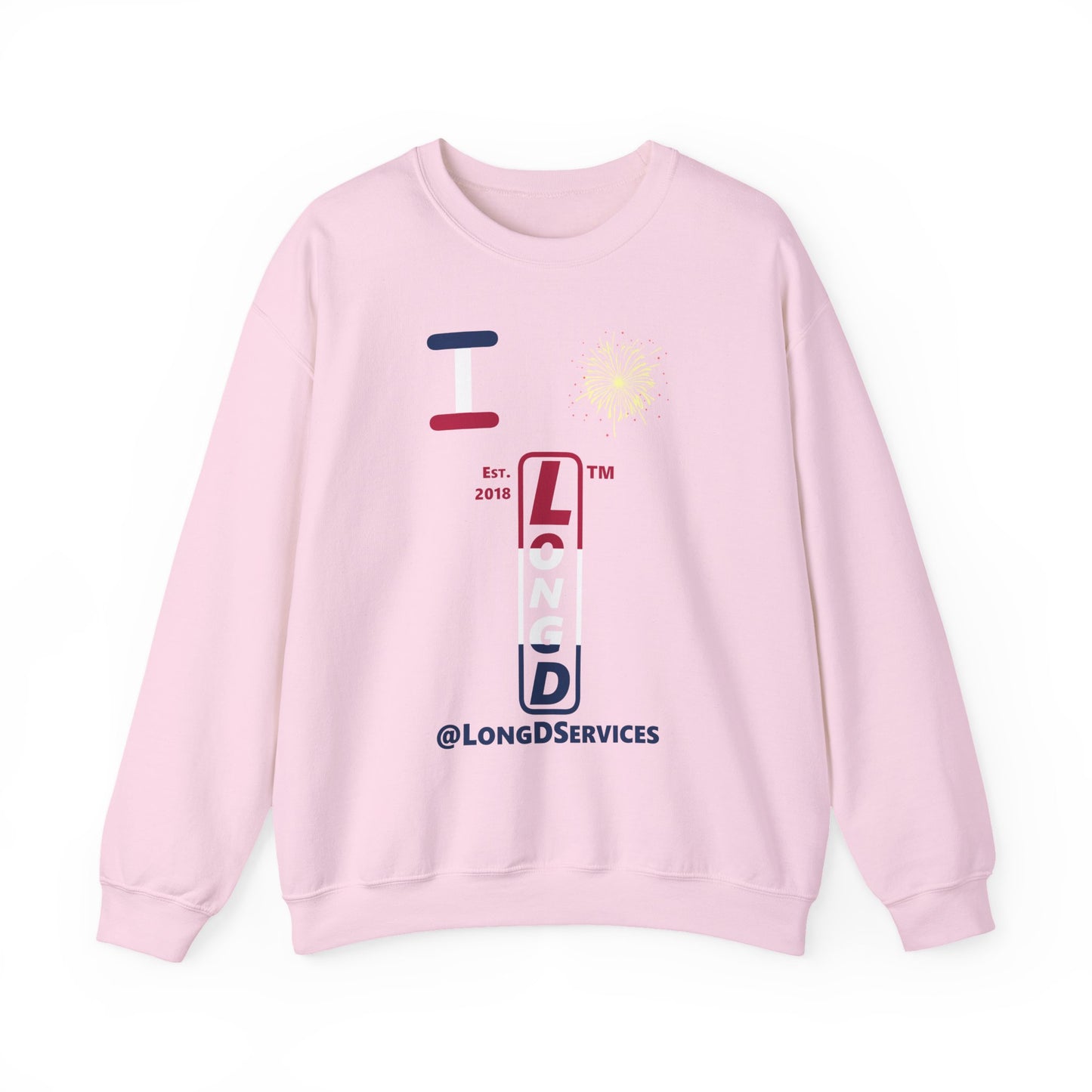I Burst LongD positive horizontal 3-striped tag upright logo crewneck sweatshirt