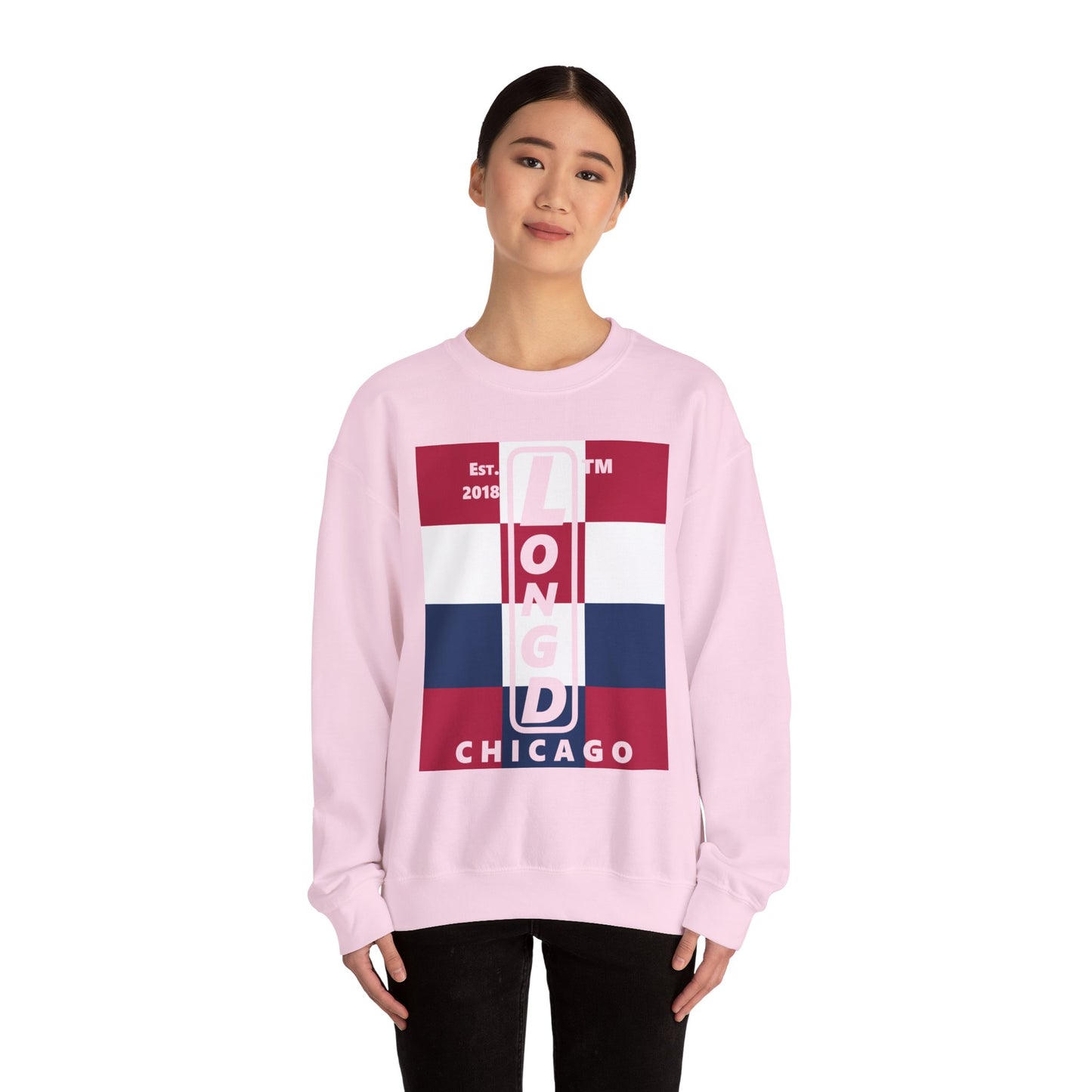 LongD negative 4x3 Chicago logo crewneck sweatshirt (patriotic colors)