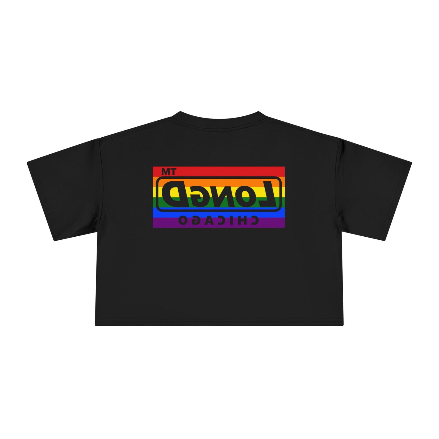I Luv LongD negative horizontal 6-striped single-breasted Chicago logo reverse front-back crop tee (Pride colors)