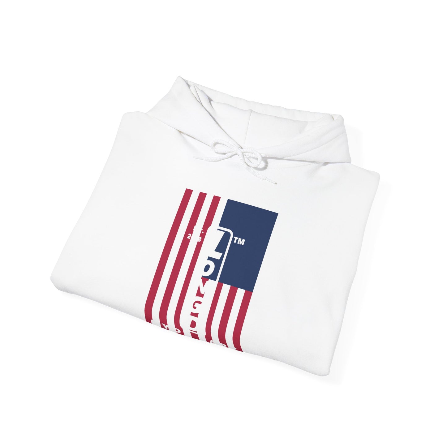 LongD® negative cropped flag upright Hyde Park logo hoodie (Patriotic colors)