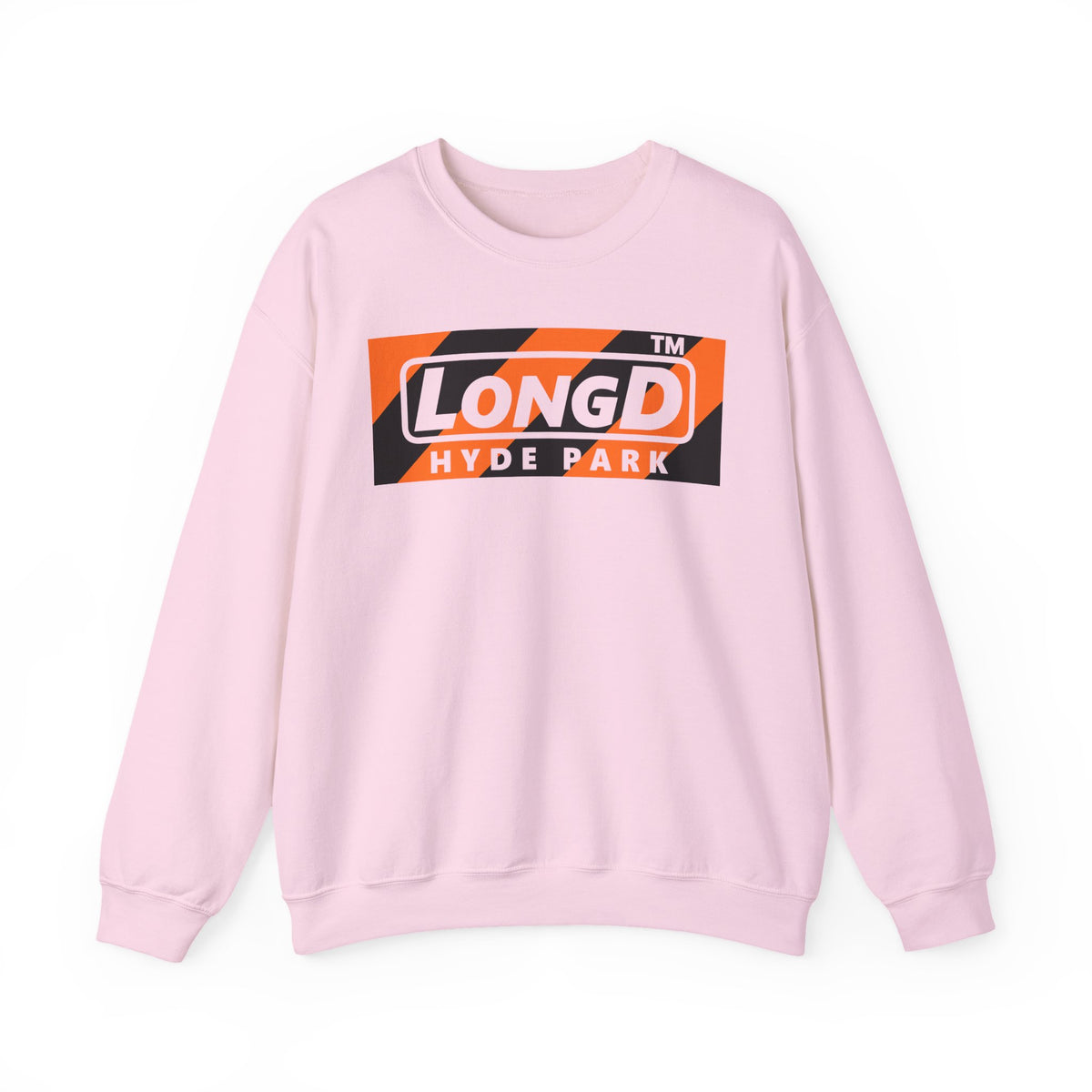 LongD Hyde Park negative diagonal 6-striped front-back logo (Halloween colors) crewneck sweatshirt