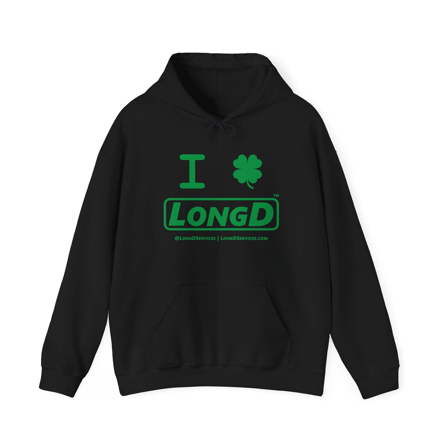 I Clover LongD® Logo Hoodie (St. Patrick's Day green text)