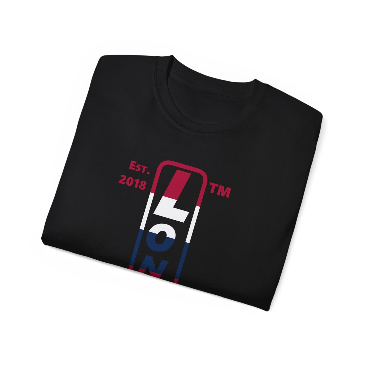 LongD cotton tee positive horizontal 6-striped Chicago upright logo (Patriotic colors)
