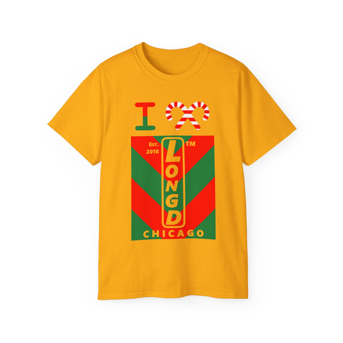 I candy cane LongD Chicago negative upright downward chevron logo cotton tee