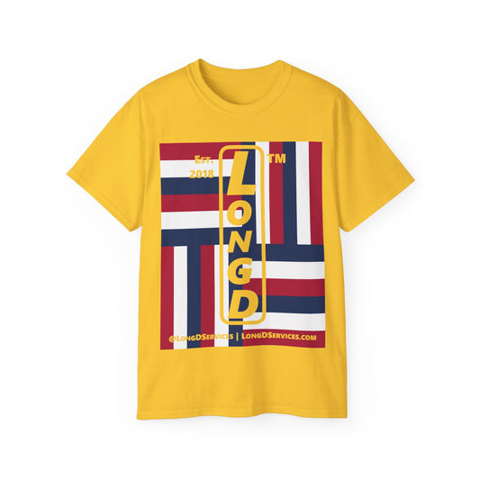 LongD cotton tee negative windmill tag-domain upright logo (Patriotic colors)