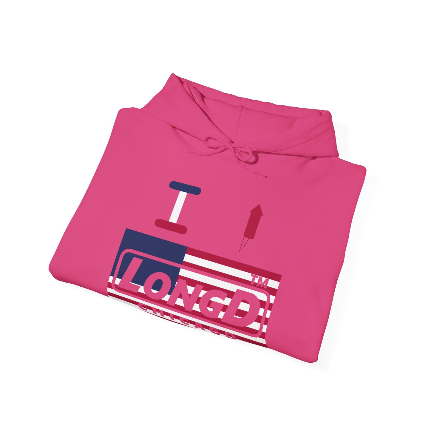 I firecracker LongD® negative flag Chicago logo hoodie