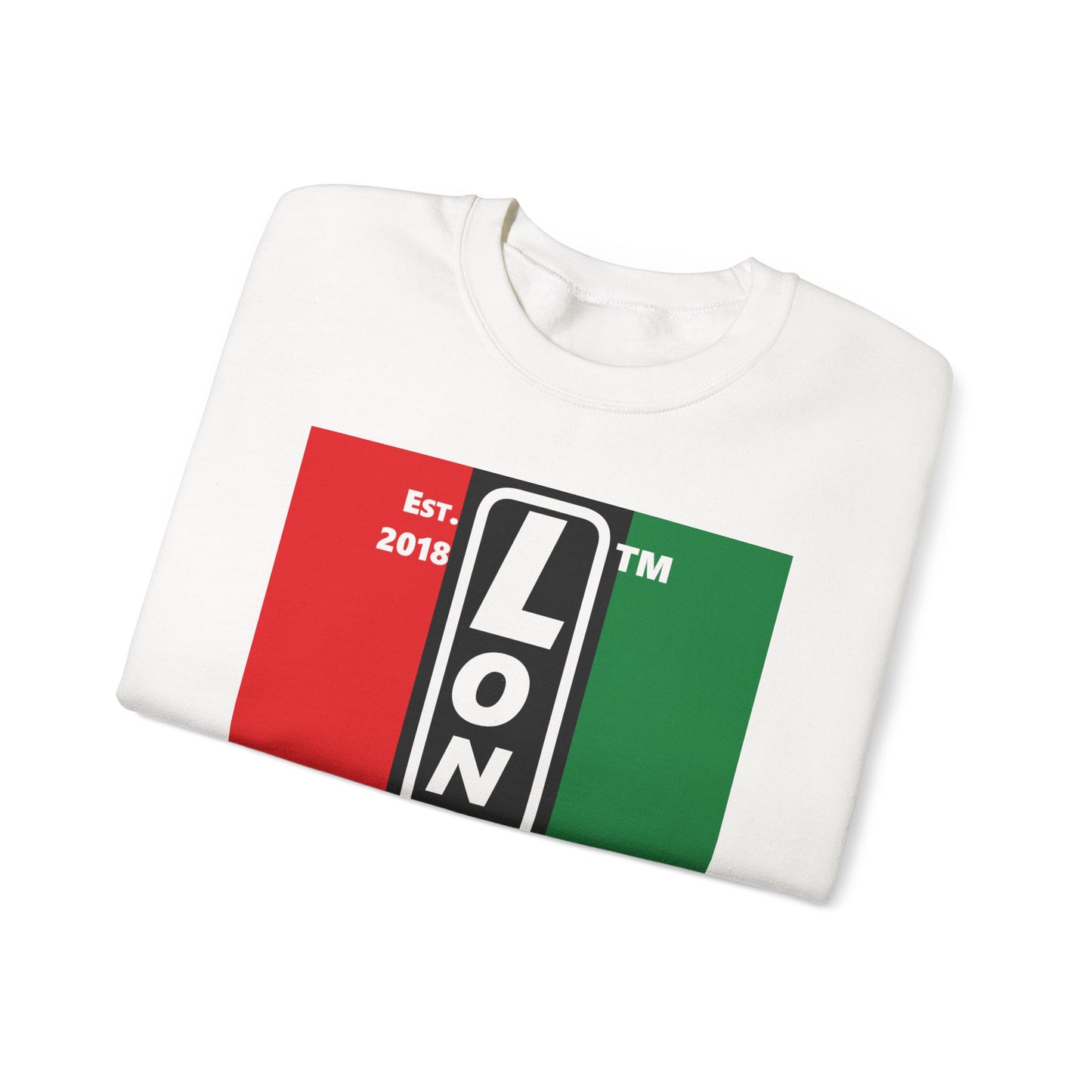 LongD negative vertical 3-striped Hyde Park upright logo crewneck sweatshirt (Juneteenth colors)