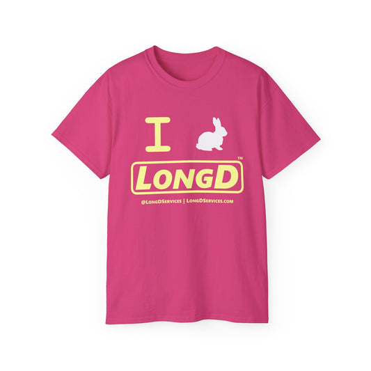 I Bunny LongD® Logo Cotton Tee Easter pastel yellow text (white Easter Bunny)
