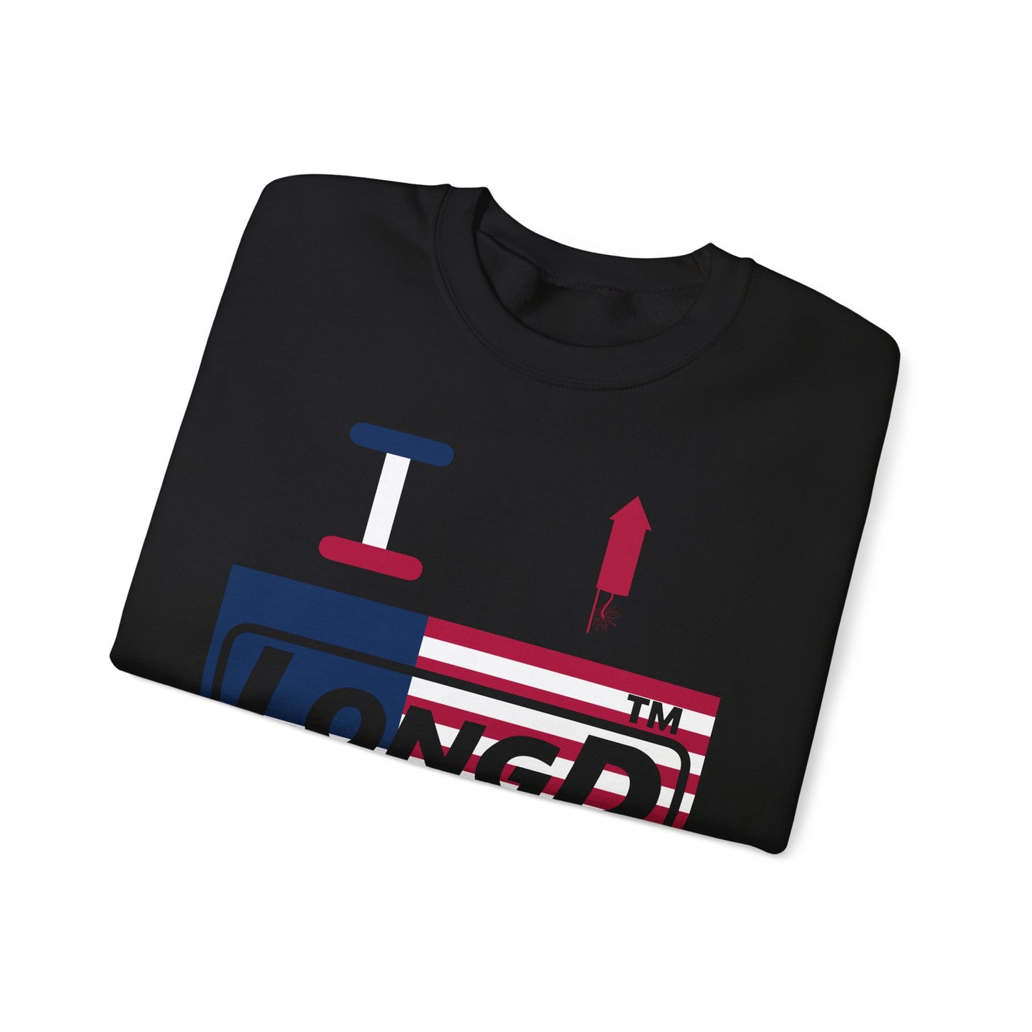 I firecracker LongD negative flag front-back Hyde Park logo crewneck sweatshirt