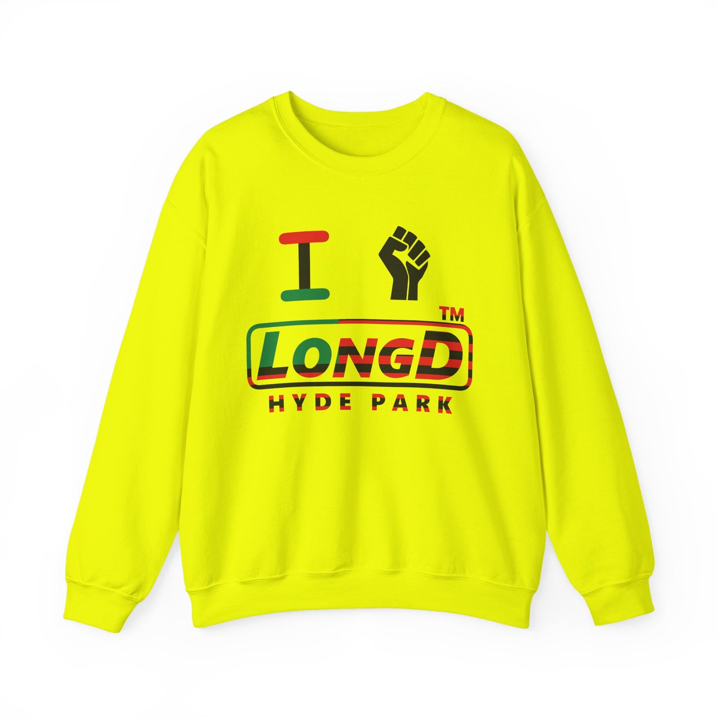 I fist LongD positive flag Hyde Park logo crewneck sweatshirt