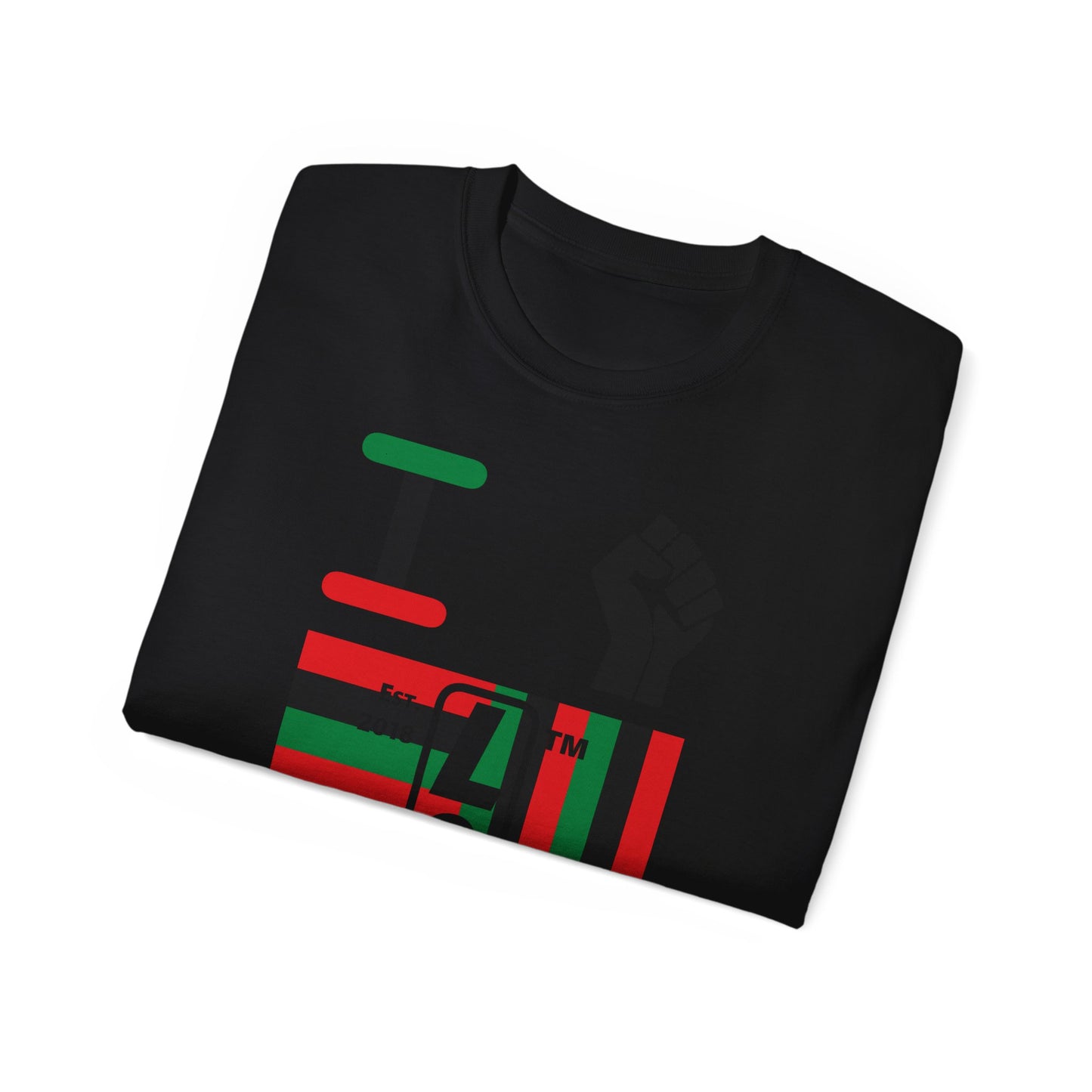 I fist LongD Cotton Tee negative windmill Hyde Park upright logo (Juneteenth colors)