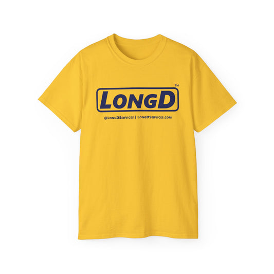 LongD® Logo Cotton Tee (Mardi Gras colored shirts with blue text)